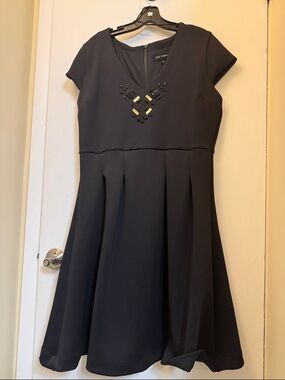 Pink Tartan Black Embellished Fit & Flare Dress